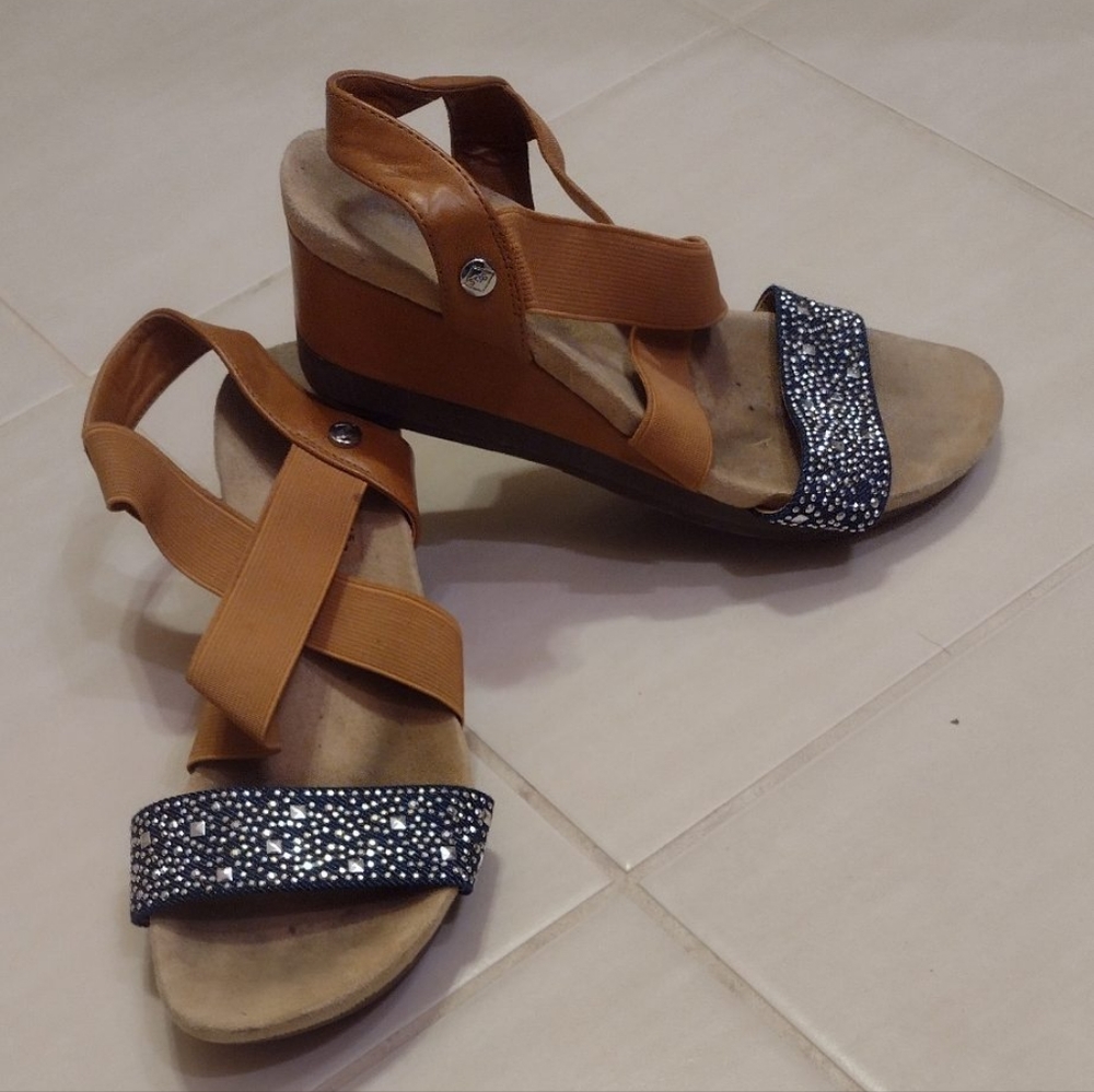 ST. JOHN’S BAY Embellished Silver Studs Denim Wedge Sandals